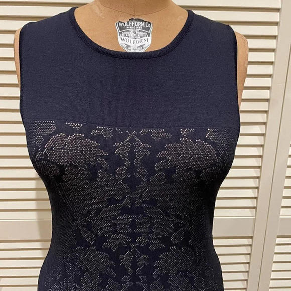ANNE KLEIN Women's Sleeveless Jersey Dress Navy and Cream Size M - Picture 1 of 10